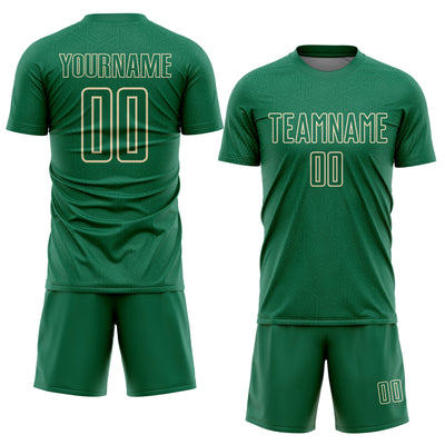 Custom Kelly Green Cream Geometric Shape Sports Sublimation Soccer Uniform Jersey