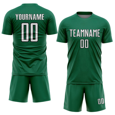 Custom Kelly Green White-Black Geometric Shape Sports Sublimation Soccer Uniform Jersey