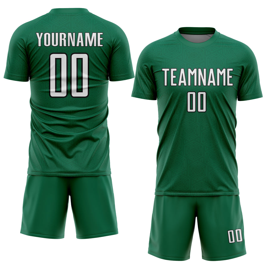Custom Kelly Green White-Black Geometric Shape Sports Sublimation Soccer Uniform Jersey