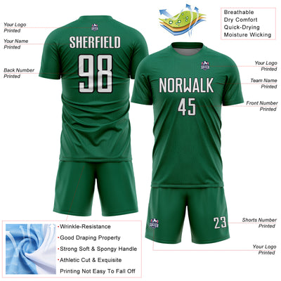 Custom Kelly Green White-Black Geometric Shape Sports Sublimation Soccer Uniform Jersey