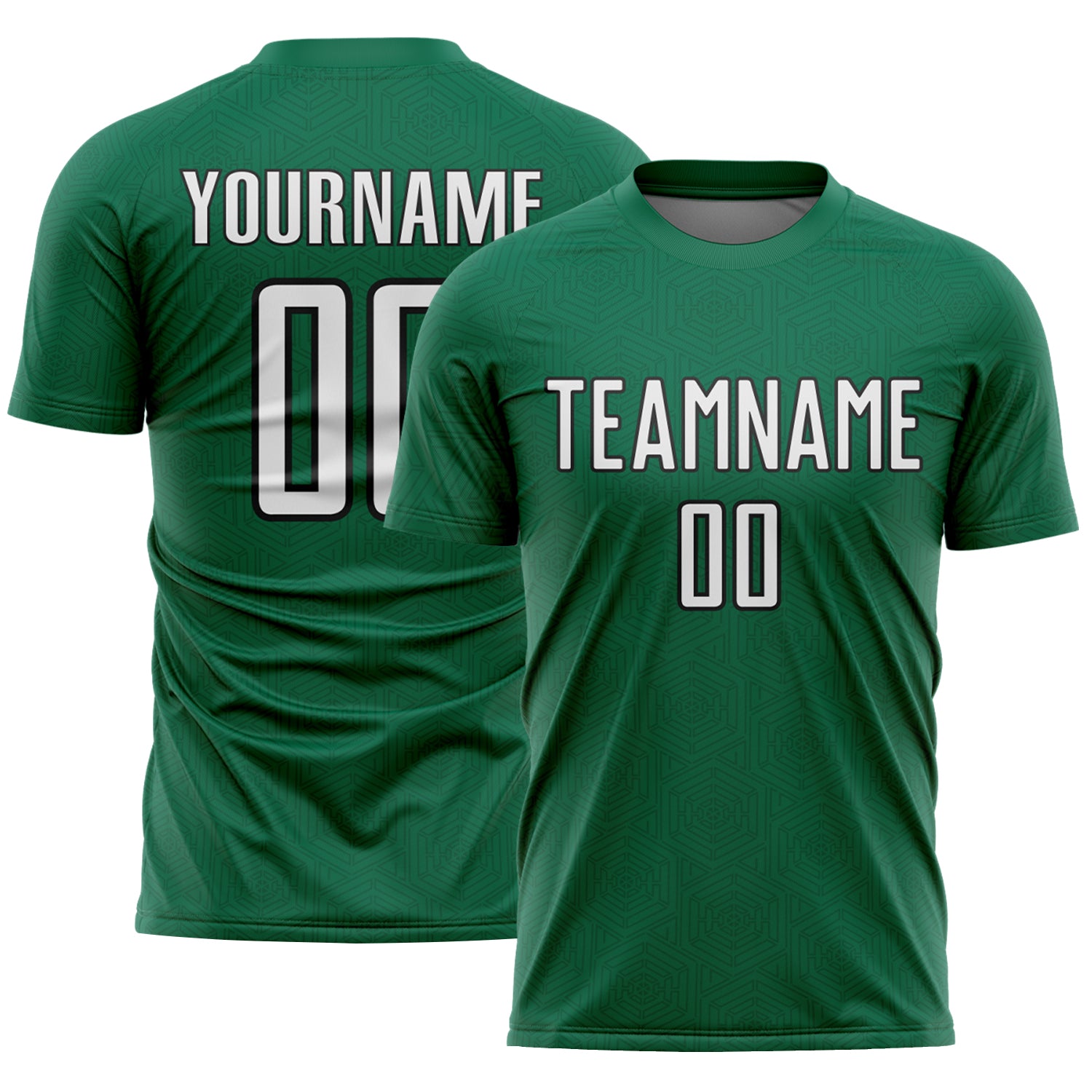 Custom Kelly Green White-Black Geometric Shape Sports Sublimation Soccer Uniform Jersey