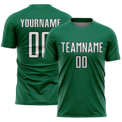 Custom Kelly Green White-Black Geometric Shape Sports Sublimation Soccer Uniform Jersey