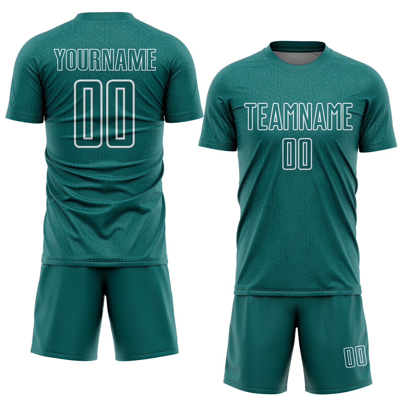 Custom Teal White Geometric Shape Sports Sublimation Soccer Uniform Jersey