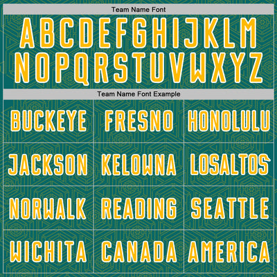 Custom Teal Gold-White Geometric Shape Sports Sublimation Soccer Uniform Jersey