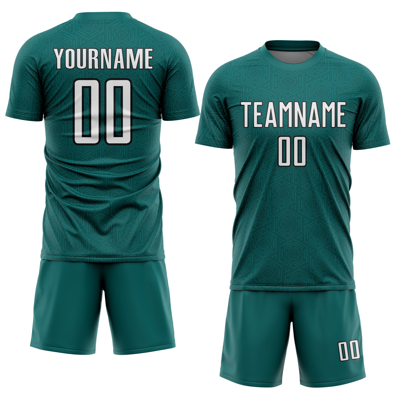 Custom Teal White-Black Geometric Shape Sports Sublimation Soccer Uniform Jersey