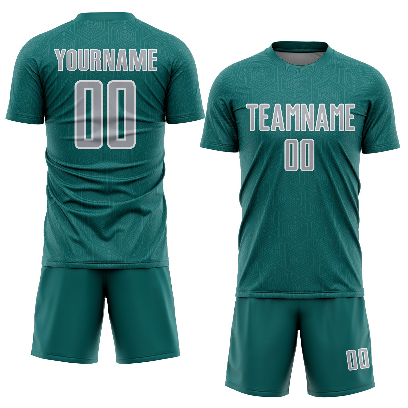 Custom Teal Gray-White Geometric Shape Sports Sublimation Soccer Uniform Jersey