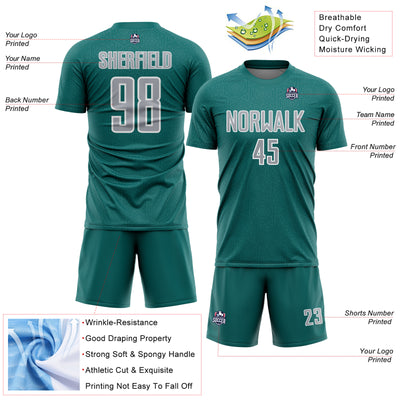 Custom Teal Gray-White Geometric Shape Sports Sublimation Soccer Uniform Jersey
