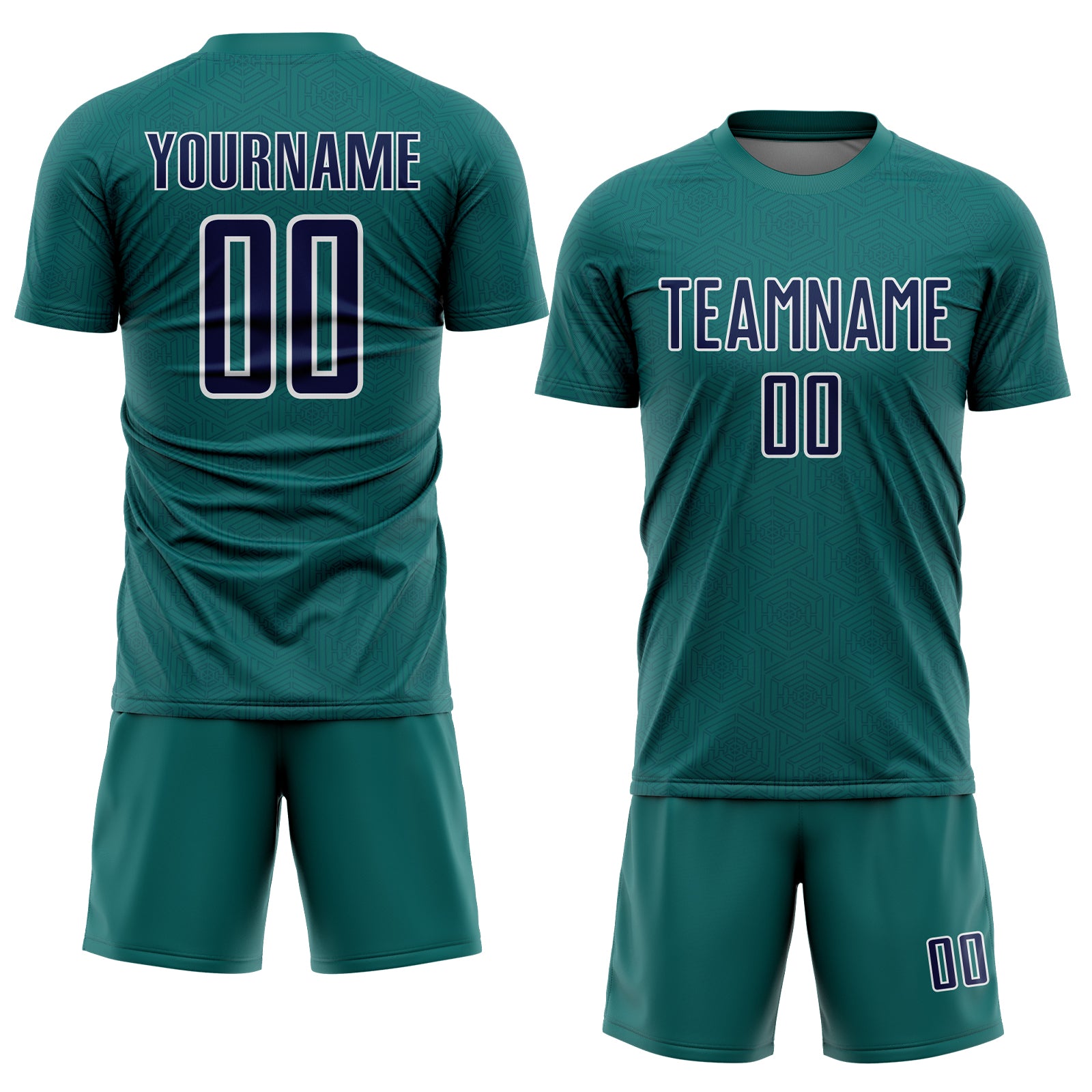 Custom Teal Navy-White Geometric Shape Sports Sublimation Soccer Uniform Jersey