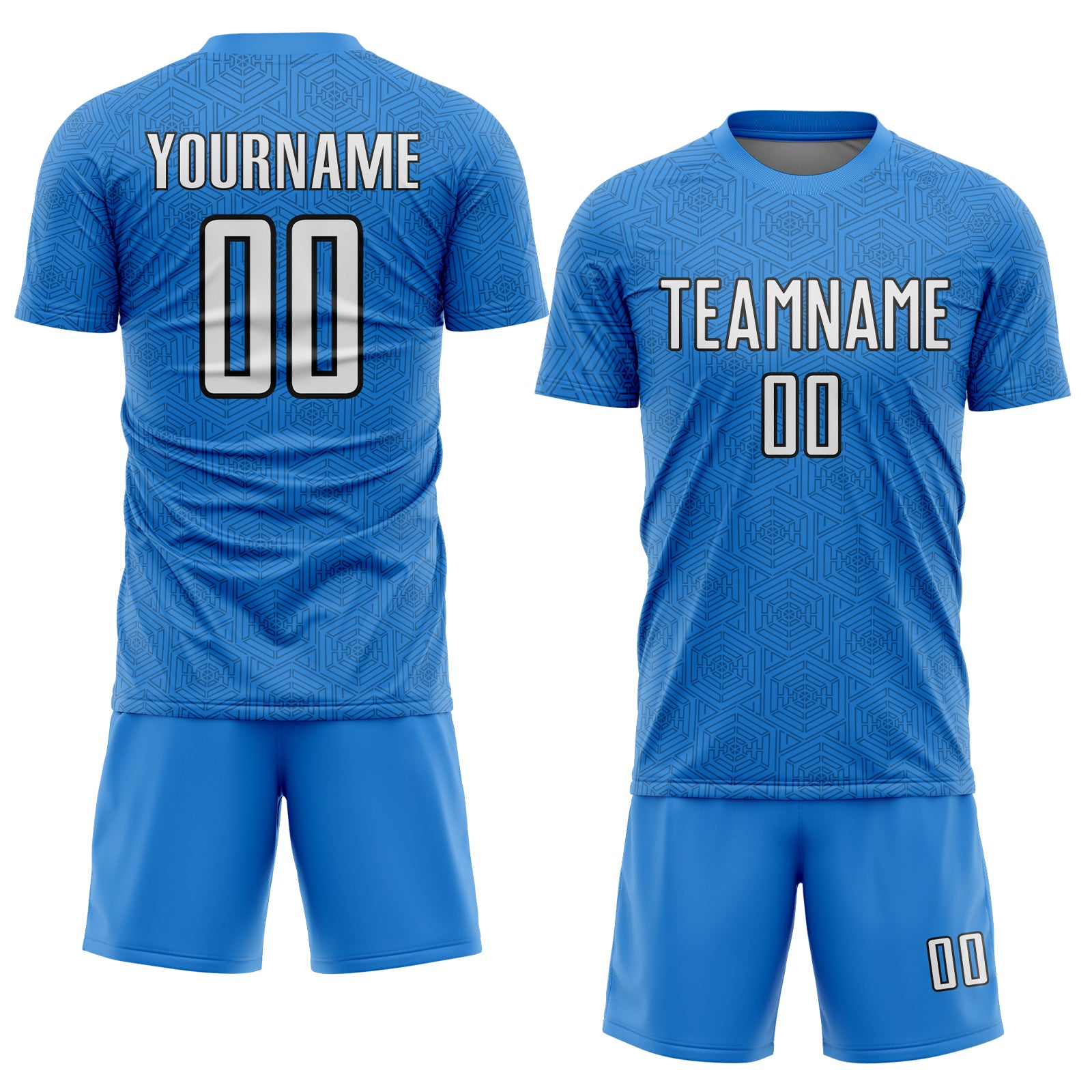 Custom Powder Blue White-Black Geometric Shape Sports Sublimation Soccer Uniform Jersey