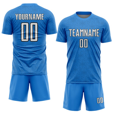 Custom Powder Blue White-Black Geometric Shape Sports Sublimation Soccer Uniform Jersey