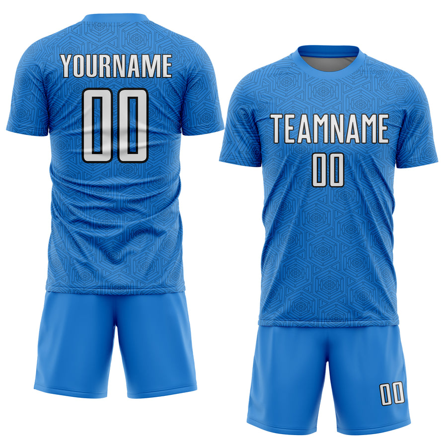Custom Powder Blue White-Black Geometric Shape Sports Sublimation Soccer Uniform Jersey