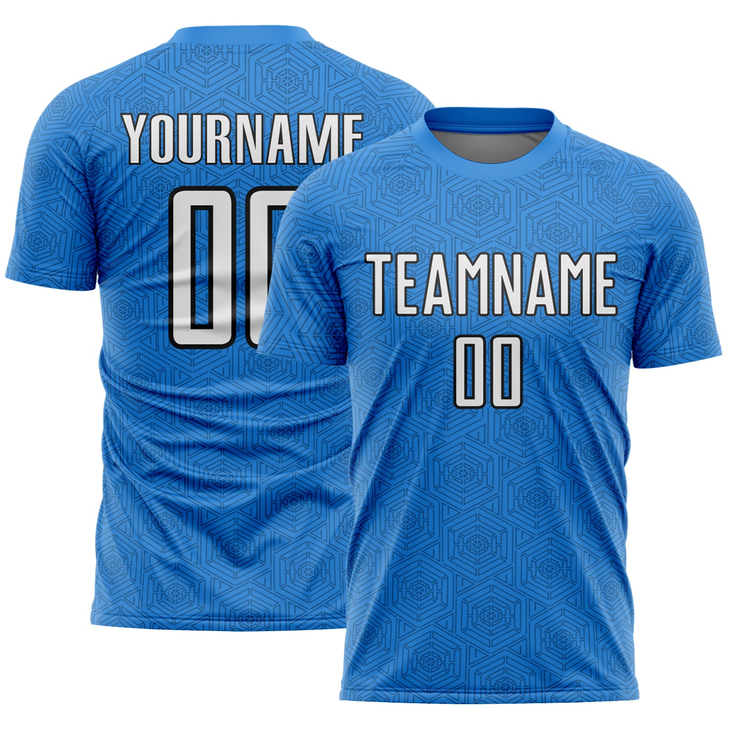 Custom Powder Blue White-Black Geometric Shape Sports Sublimation Soccer Uniform Jersey