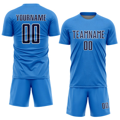 Custom Powder Blue Navy-White Geometric Shape Sports Sublimation Soccer Uniform Jersey