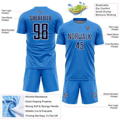 Custom Powder Blue Navy-White Geometric Shape Sports Sublimation Soccer Uniform Jersey