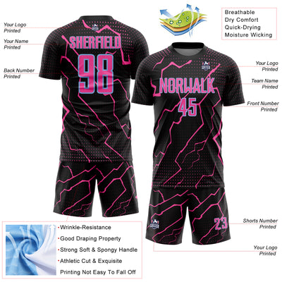 Custom Black Pink-Light Blue Lightning Sports Sublimation Soccer Uniform Jersey