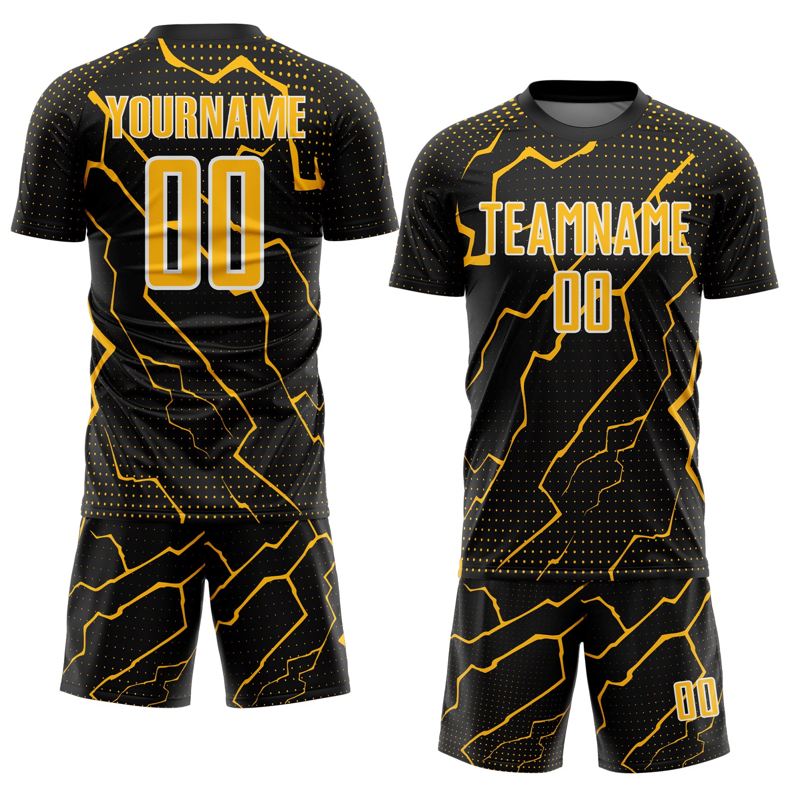 Custom Black Gold-White Lightning Sports Sublimation Soccer Uniform Jersey