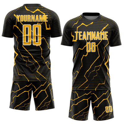 Custom Black Gold-White Lightning Sports Sublimation Soccer Uniform Jersey