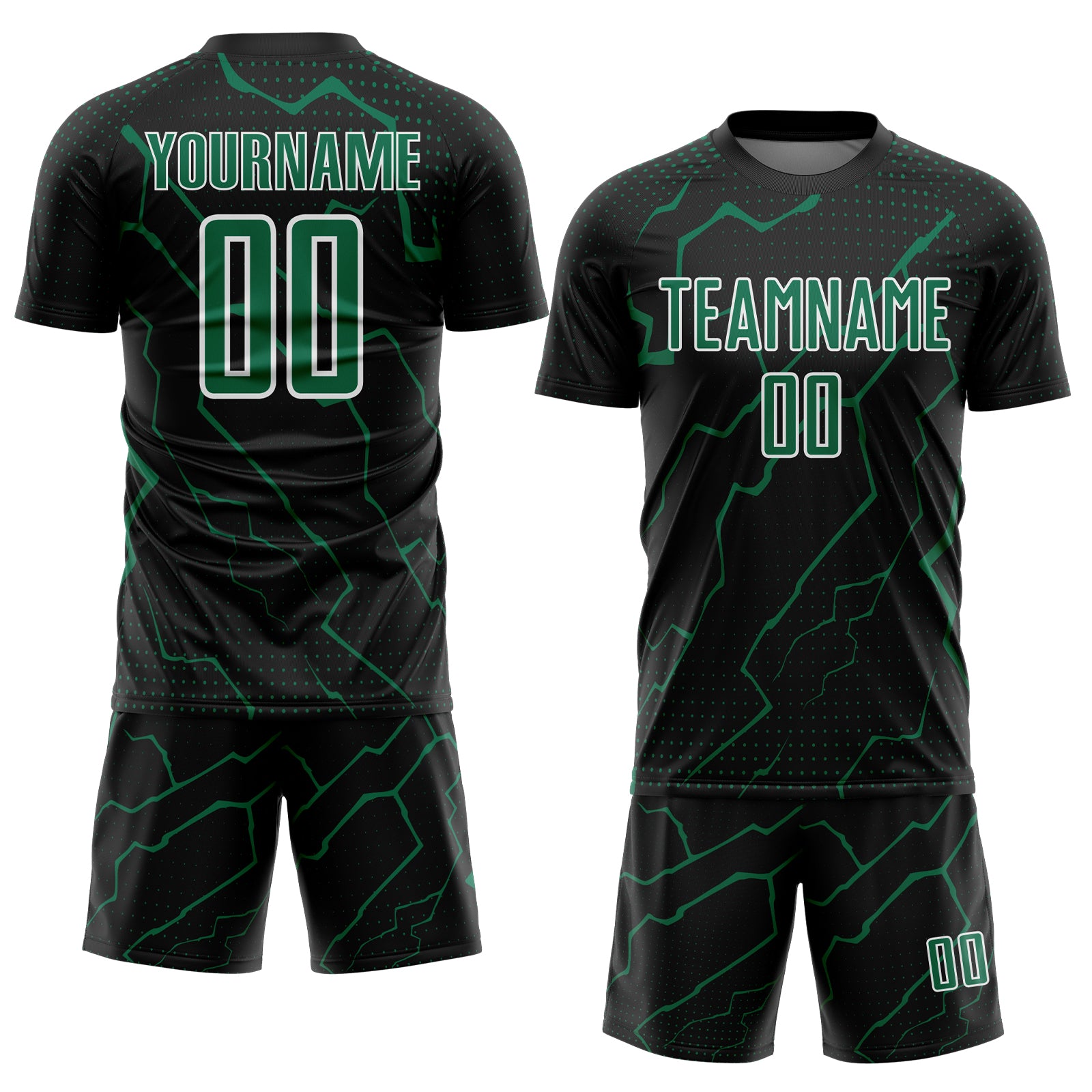 Custom Black Kelly Green-White Lightning Sports Sublimation Soccer Uniform Jersey