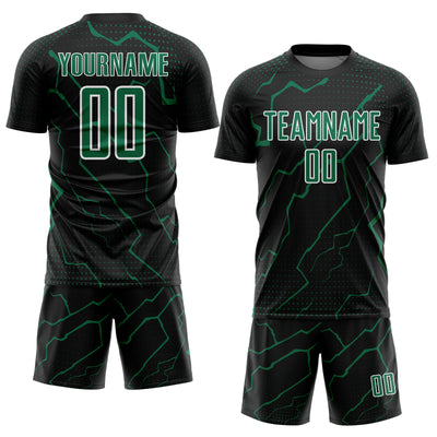 Custom Black Kelly Green-White Lightning Sports Sublimation Soccer Uniform Jersey