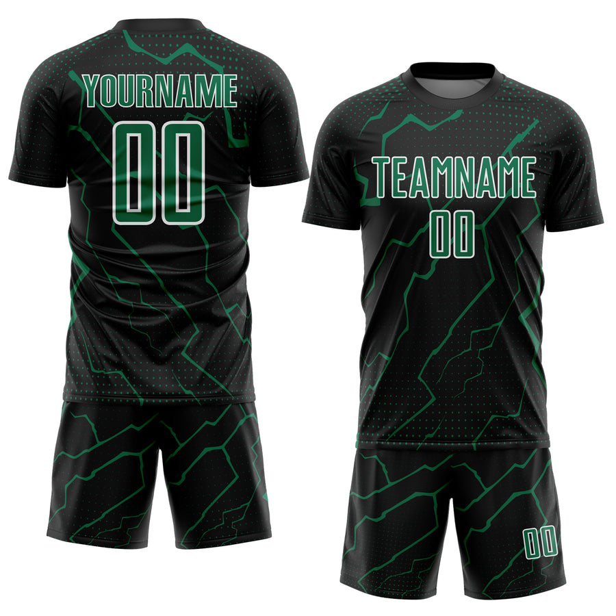 Custom Black Kelly Green-White Lightning Sports Sublimation Soccer Uniform Jersey