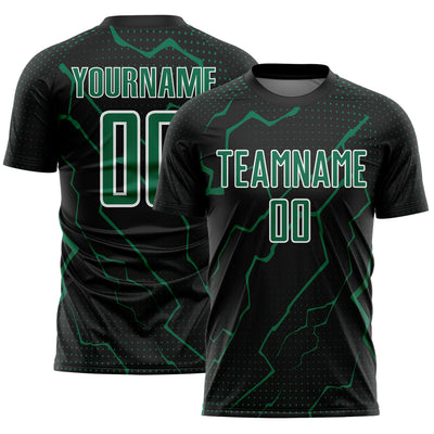 Custom Black Kelly Green-White Lightning Sports Sublimation Soccer Uniform Jersey