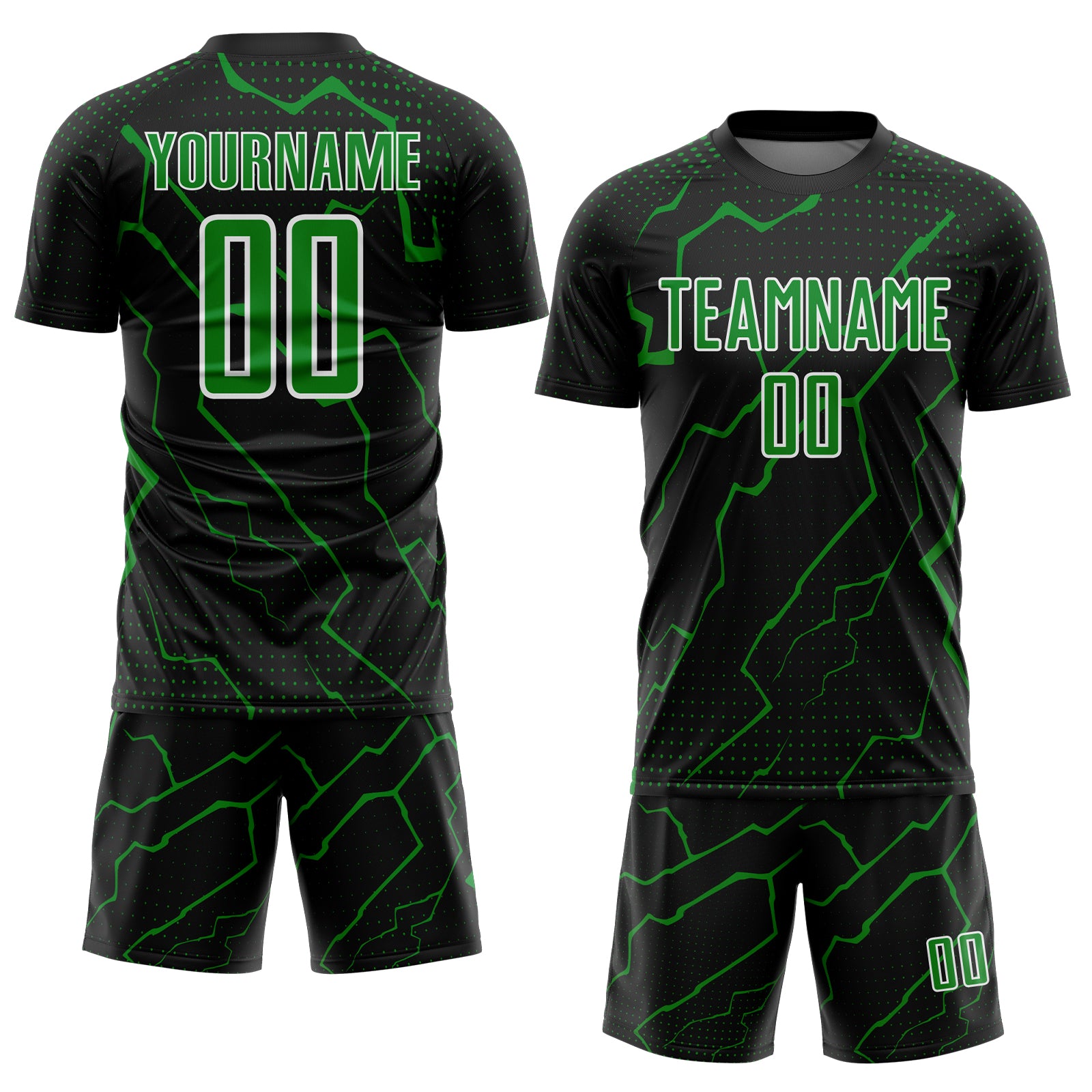 Custom Black Grass Green-White Lightning Sports Sublimation Soccer Uniform Jersey