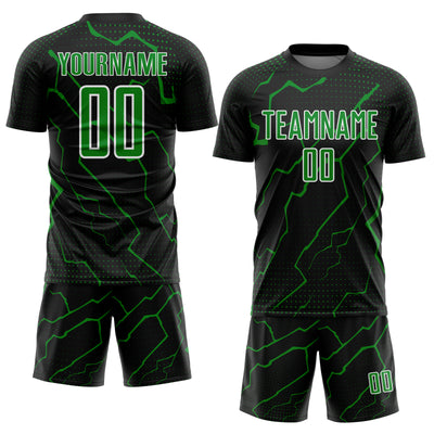 Custom Black Grass Green-White Lightning Sports Sublimation Soccer Uniform Jersey