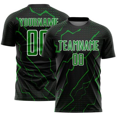 Custom Black Grass Green-White Lightning Sports Sublimation Soccer Uniform Jersey