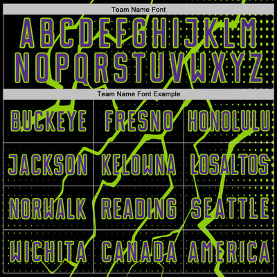 Custom Black Purple-Neon Green Lightning Sports Sublimation Soccer Uniform Jersey