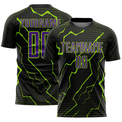 Custom Black Purple-Neon Green Lightning Sports Sublimation Soccer Uniform Jersey