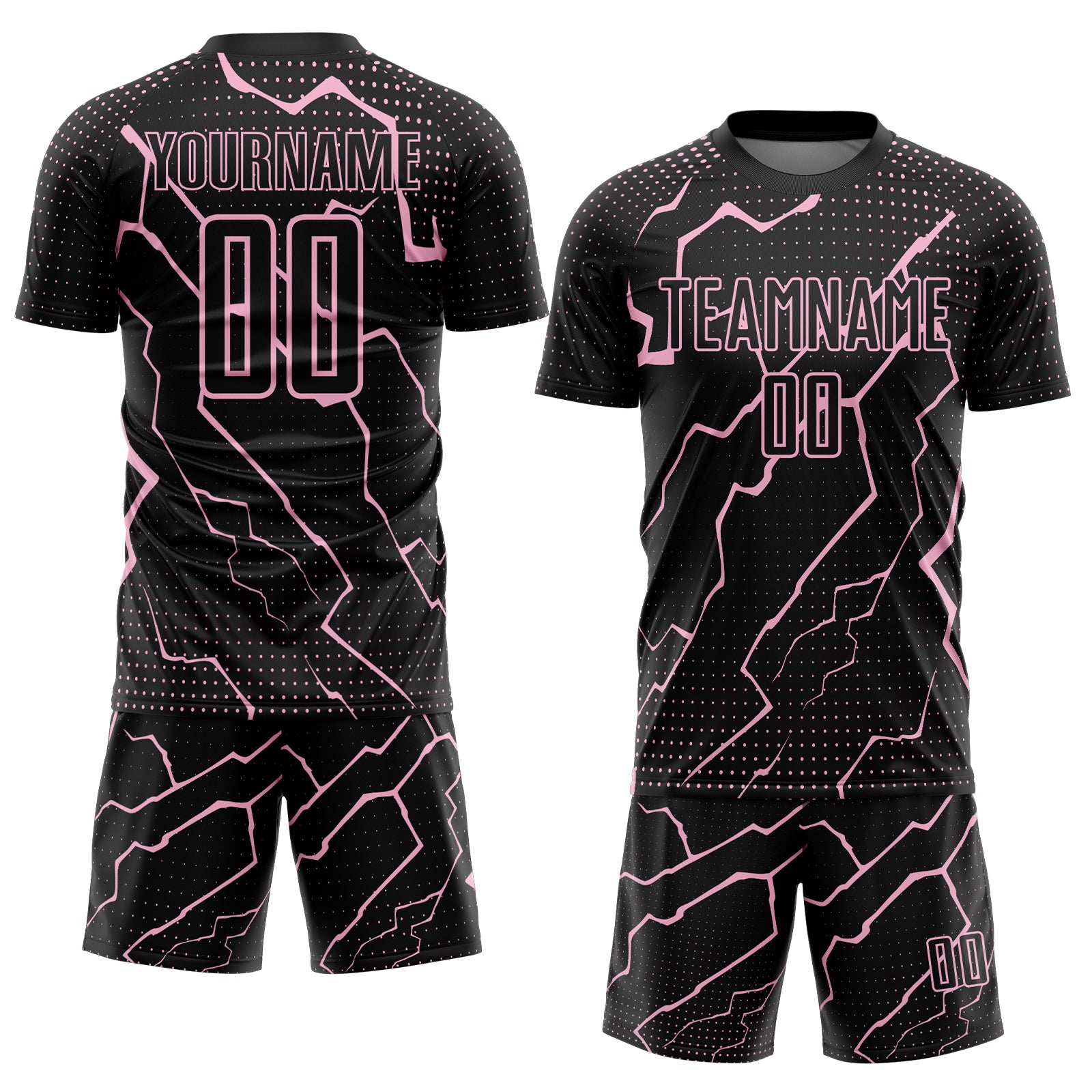 Custom Black Light Pink Lightning Sports Sublimation Soccer Uniform Jersey