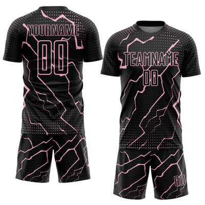Custom Black Light Pink Lightning Sports Sublimation Soccer Uniform Jersey