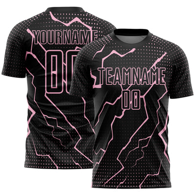 Custom Black Light Pink Lightning Sports Sublimation Soccer Uniform Jersey