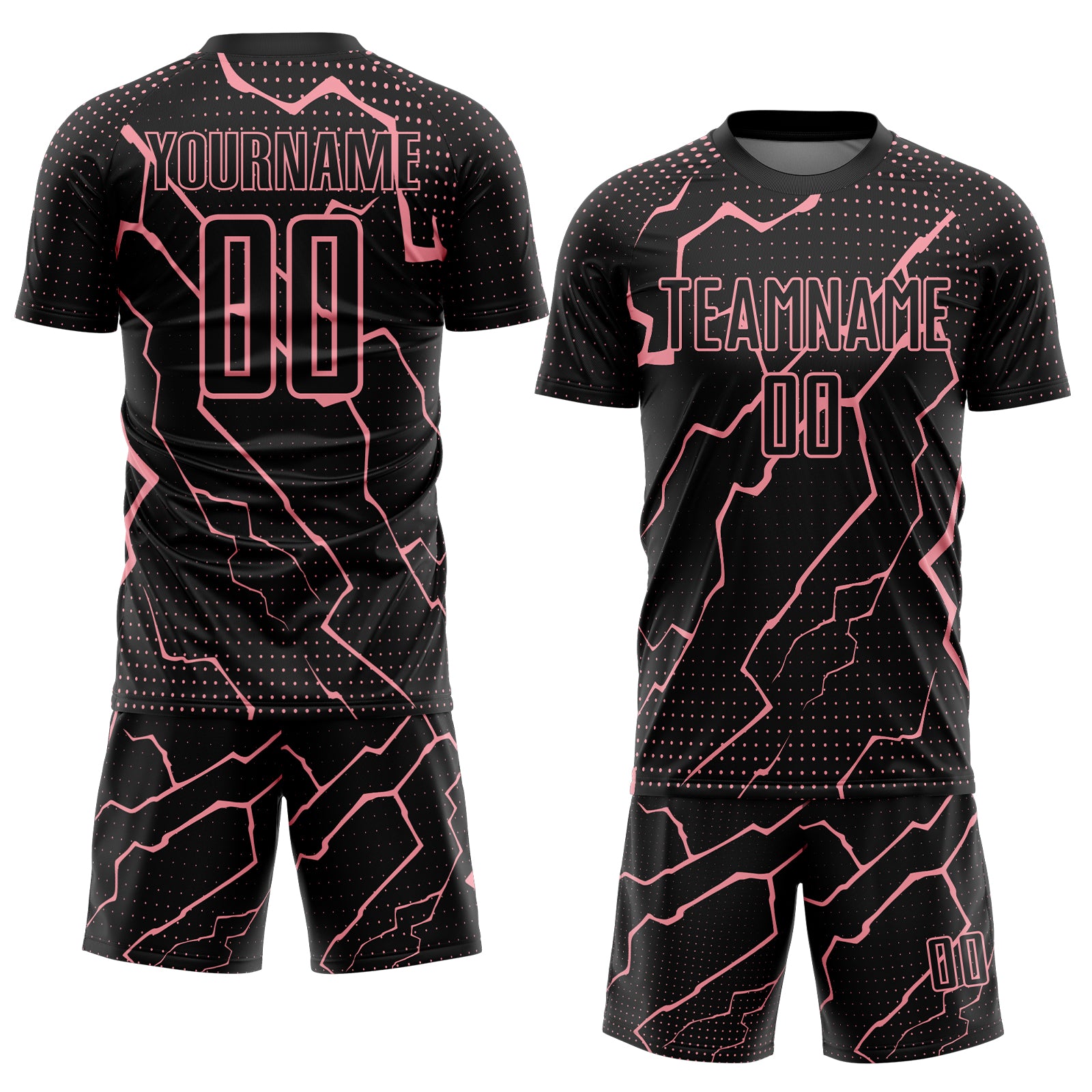 Custom Black Medium Pink Lightning Sports Sublimation Soccer Uniform Jersey