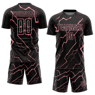 Custom Black Medium Pink Lightning Sports Sublimation Soccer Uniform Jersey