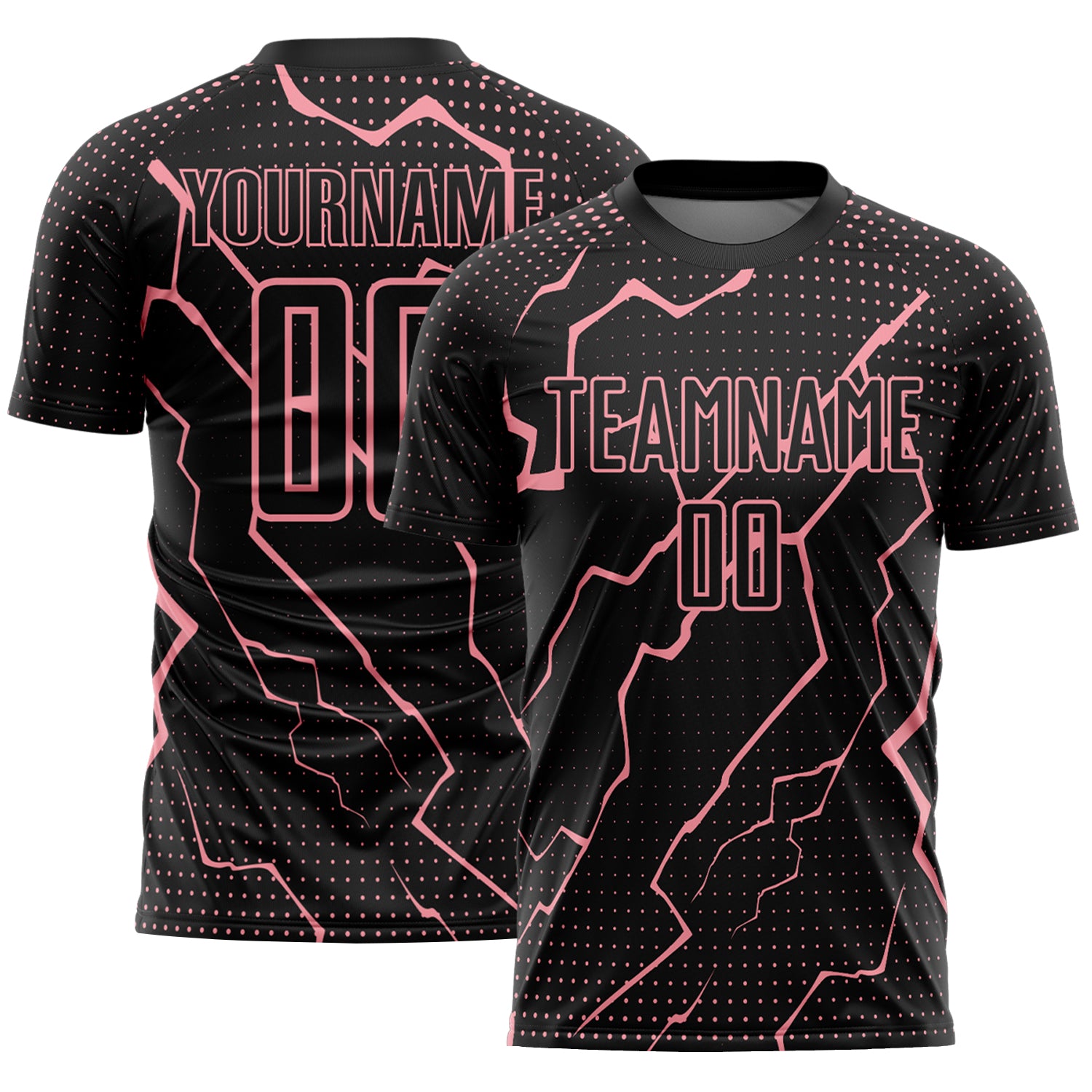 Custom Black Medium Pink Lightning Sports Sublimation Soccer Uniform Jersey