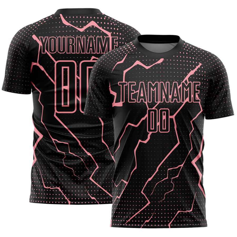 Custom Black Medium Pink Lightning Sports Sublimation Soccer Uniform Jersey