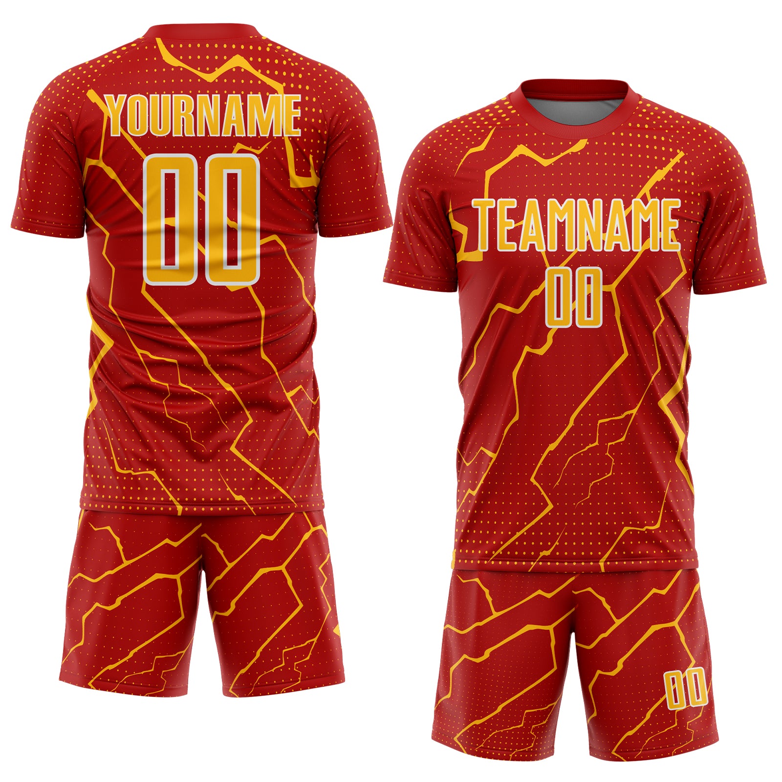 Custom Red Gold-White Lightning Sports Sublimation Soccer Uniform Jersey