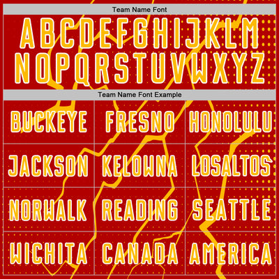 Custom Red Gold-White Lightning Sports Sublimation Soccer Uniform Jersey