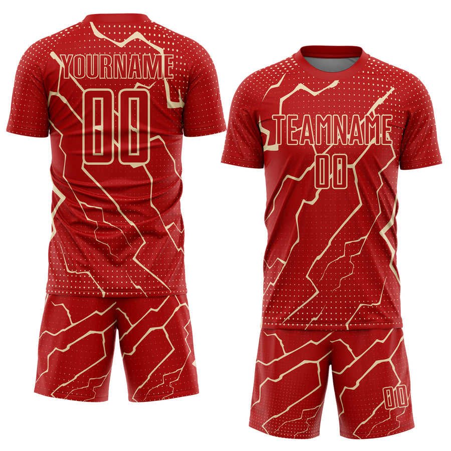 Custom Red Cream Lightning Sports Sublimation Soccer Uniform Jersey
