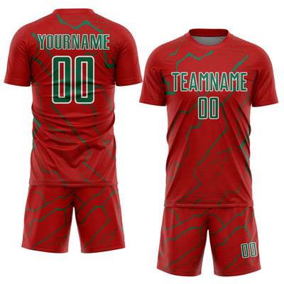Custom Red Kelly Green-White Lightning Sports Sublimation Soccer Uniform Jersey