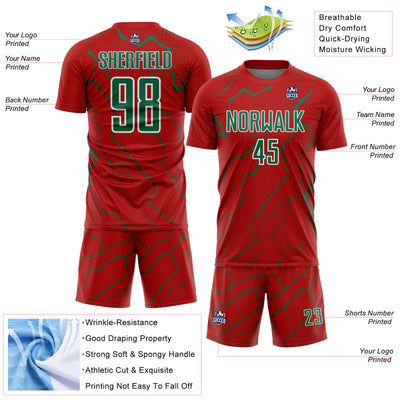 Custom Red Kelly Green-White Lightning Sports Sublimation Soccer Uniform Jersey