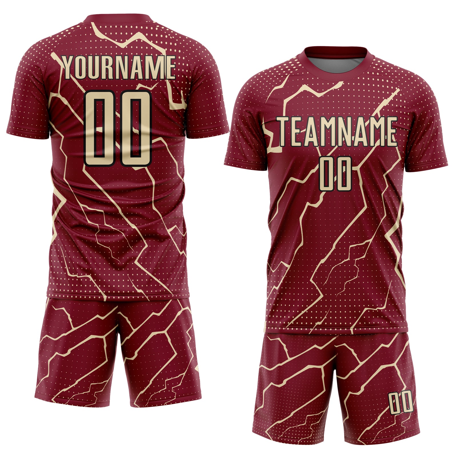 Custom Crimson Cream-Black Lightning Sports Sublimation Soccer Uniform Jersey