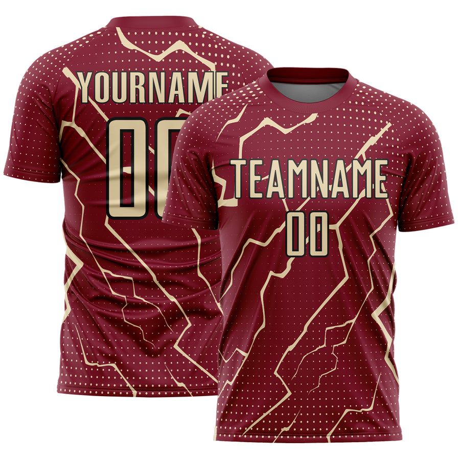 Custom Crimson Cream-Black Lightning Sports Sublimation Soccer Uniform Jersey