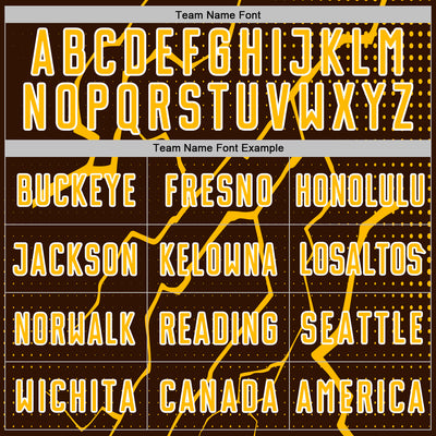 Custom Brown Gold-White Lightning Sports Sublimation Soccer Uniform Jersey