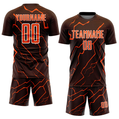 Custom Brown Orange-White Lightning Sports Sublimation Soccer Uniform Jersey