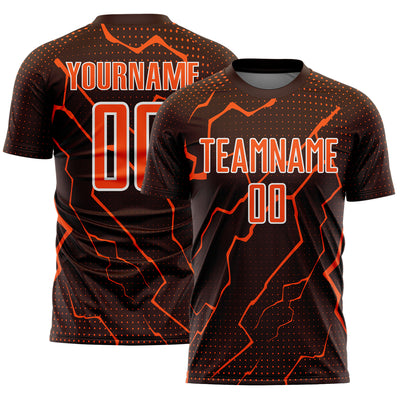Custom Brown Orange-White Lightning Sports Sublimation Soccer Uniform Jersey