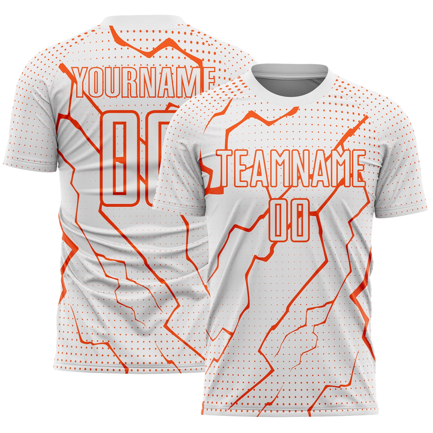 Custom White Orange Lightning Sports Sublimation Soccer Uniform Jersey