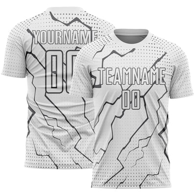 Custom White Steel Gray Lightning Sports Sublimation Soccer Uniform Jersey