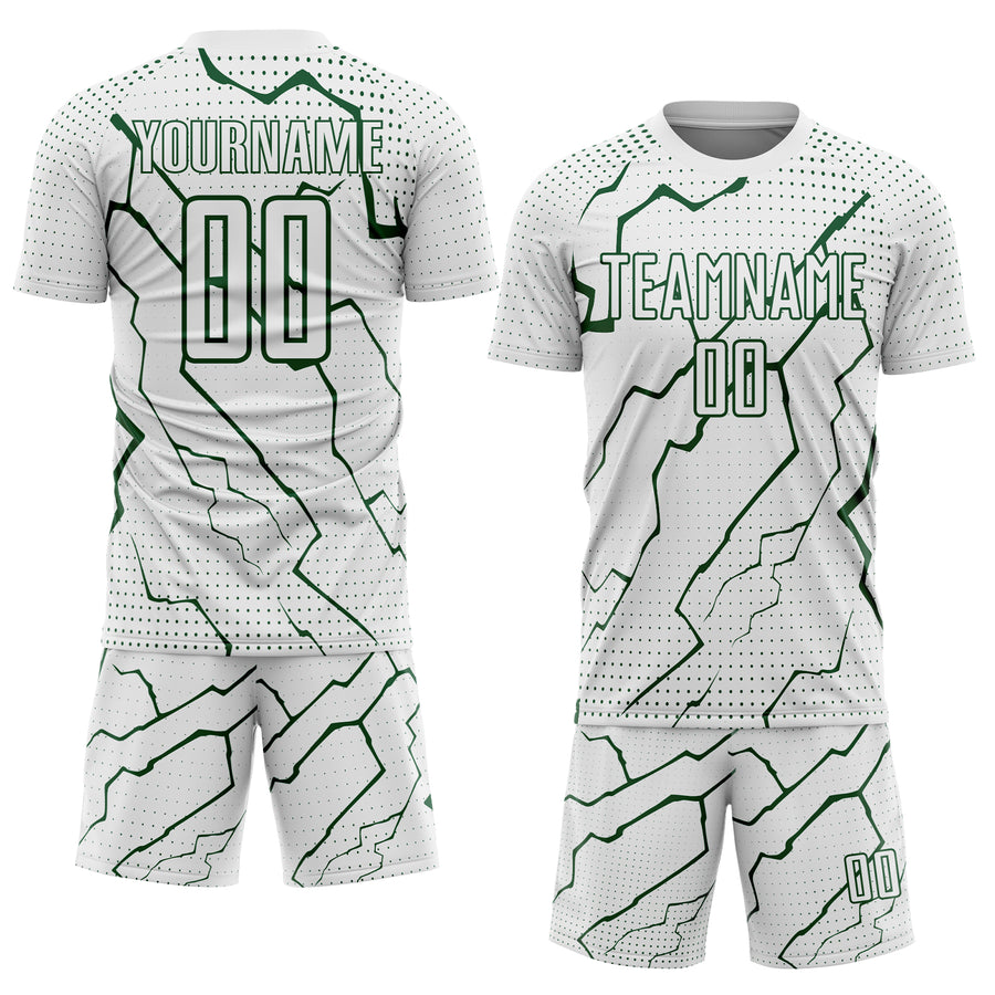 Custom White Green Lightning Sports Sublimation Soccer Uniform Jersey